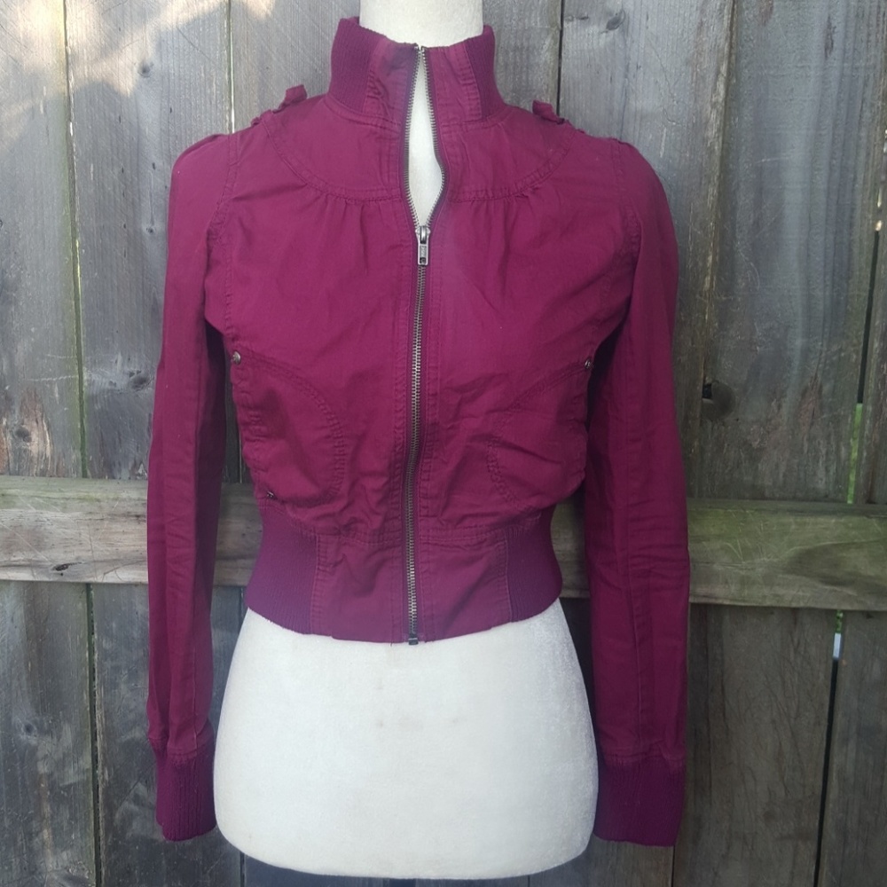Miley Cyrus Max Azria Maroon Burgundy Crop Jacket